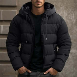 Men’s Hooded Puffer Jacket – Warm Cotton-Lined Winter Coat