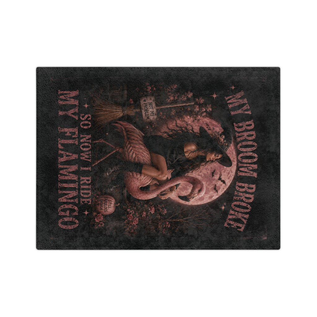 Custom Witchy Flamingo “My Broom Broke” Cozy Throw Blanket