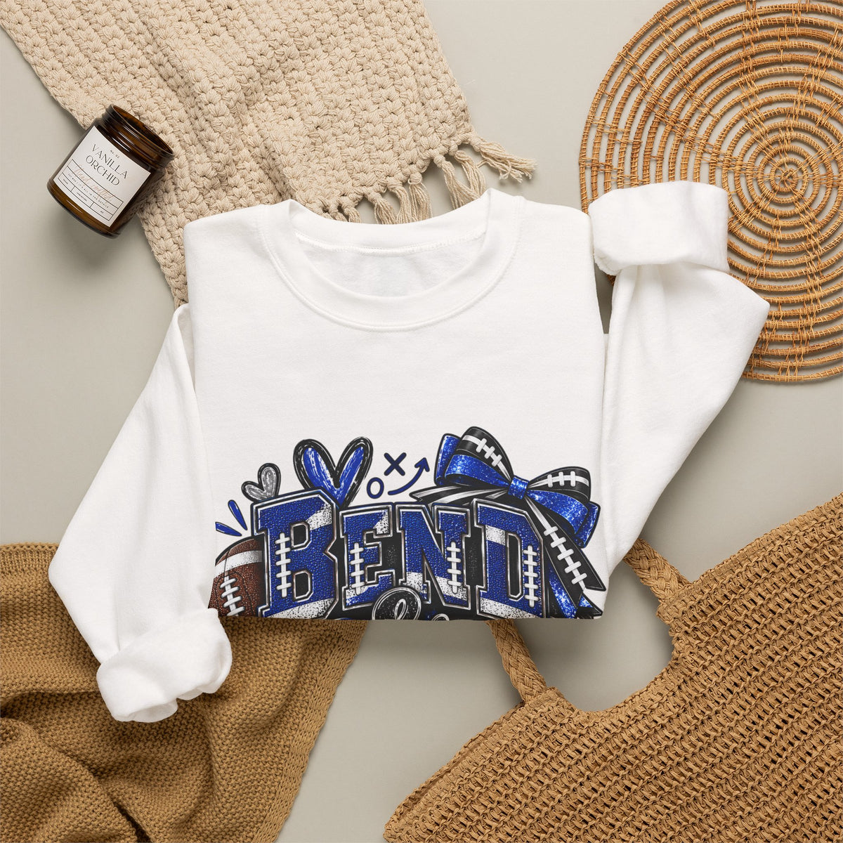Crewneck Sweatshirt «Bent & Snaps» Football Cheer Graphic – Blue Ribbon Spirit Pullover