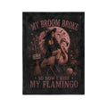 Custom Witchy Flamingo “My Broom Broke” Cozy Throw Blanket