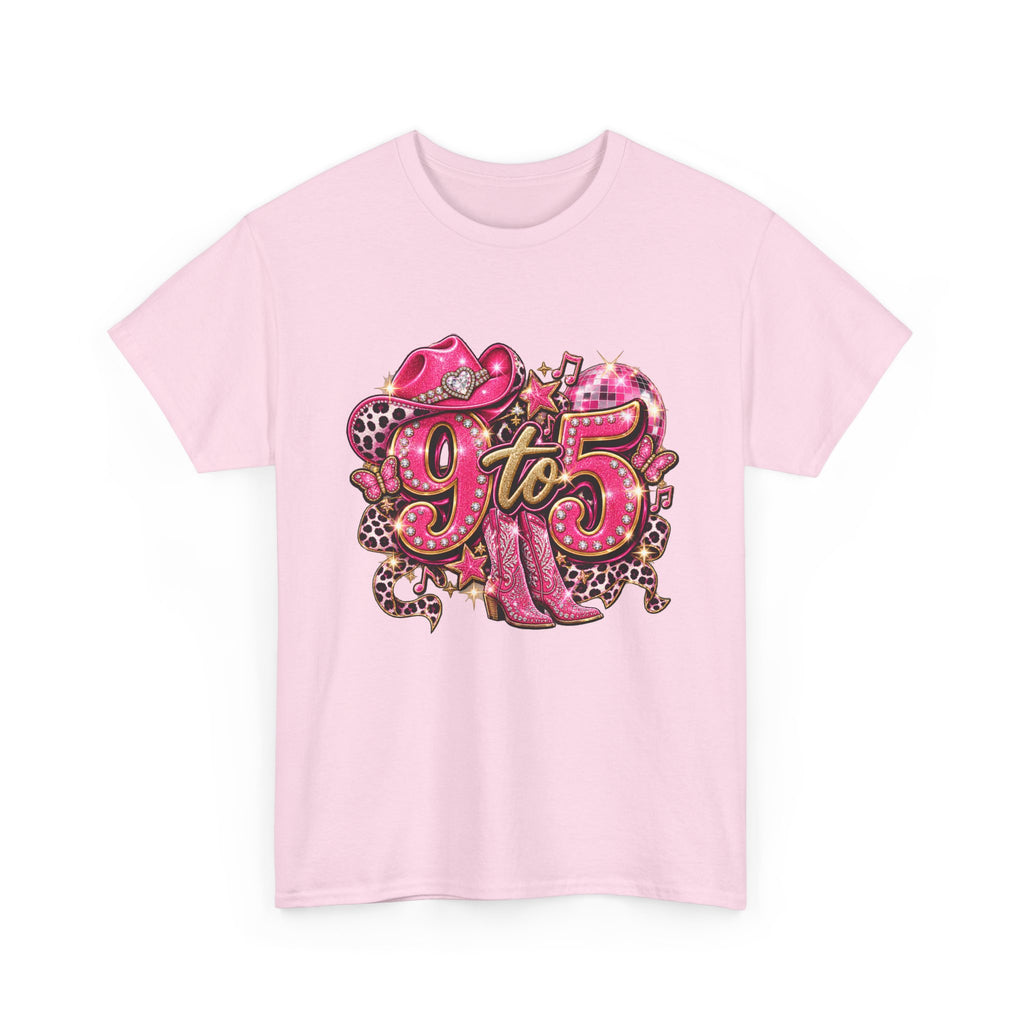 9 to 5 Pink Cowgirl Tee — Western Glitter Workday Graphic Shirt