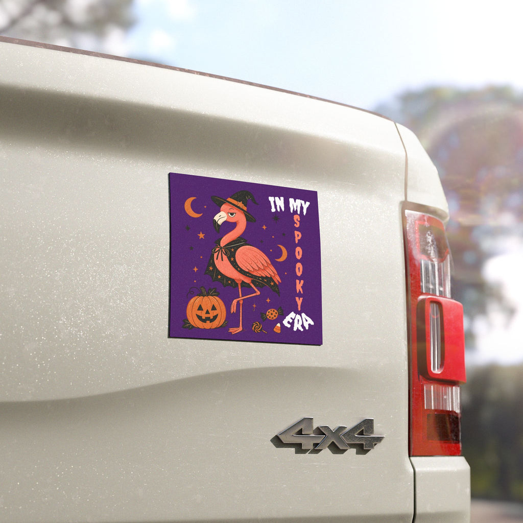Custom Halloween Flamingo Car Magnet - "In My Spooky Era" Pumpkin & Candycorn Sticker
