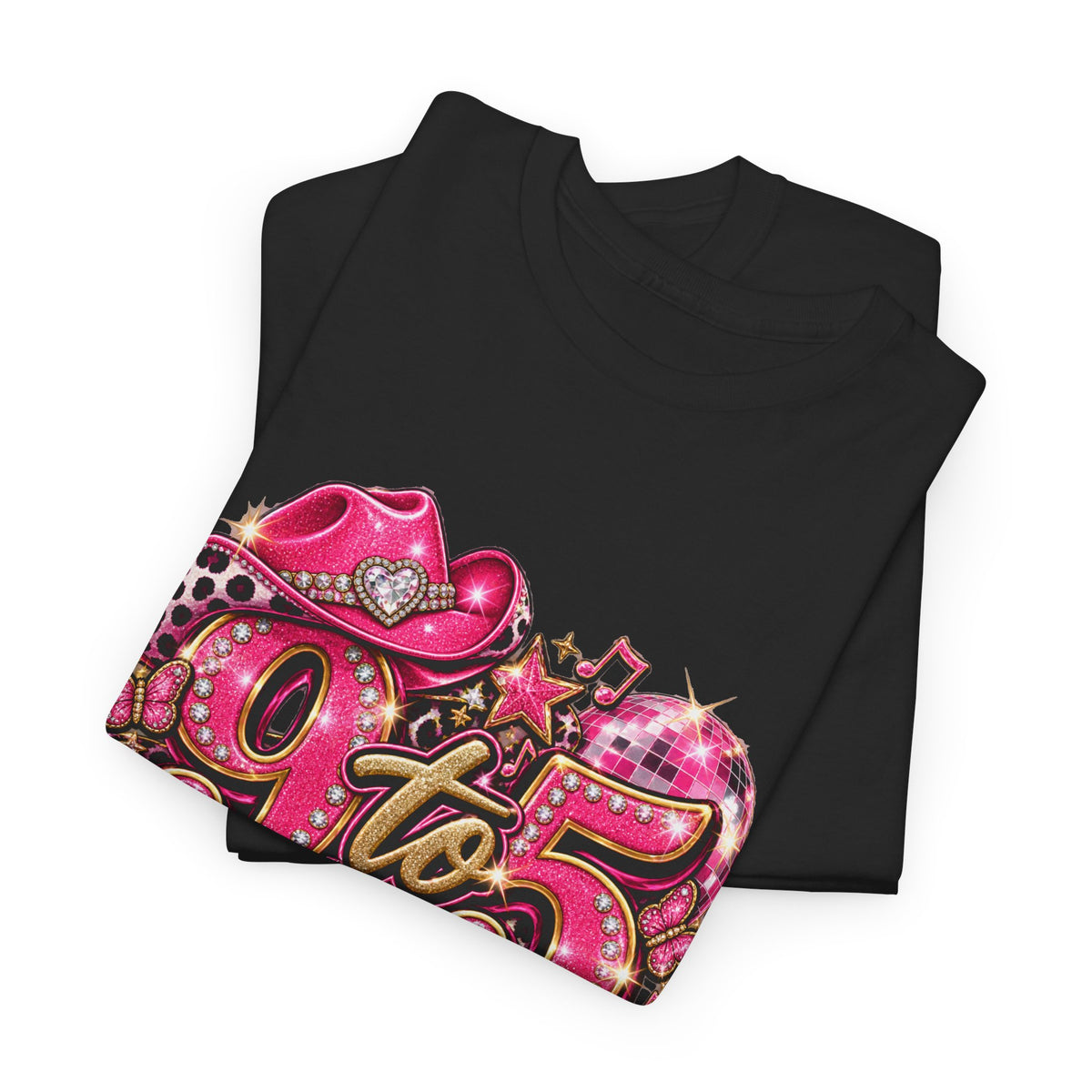 9 to 5 Pink Cowgirl Tee — Western Glitter Workday Graphic Shirt