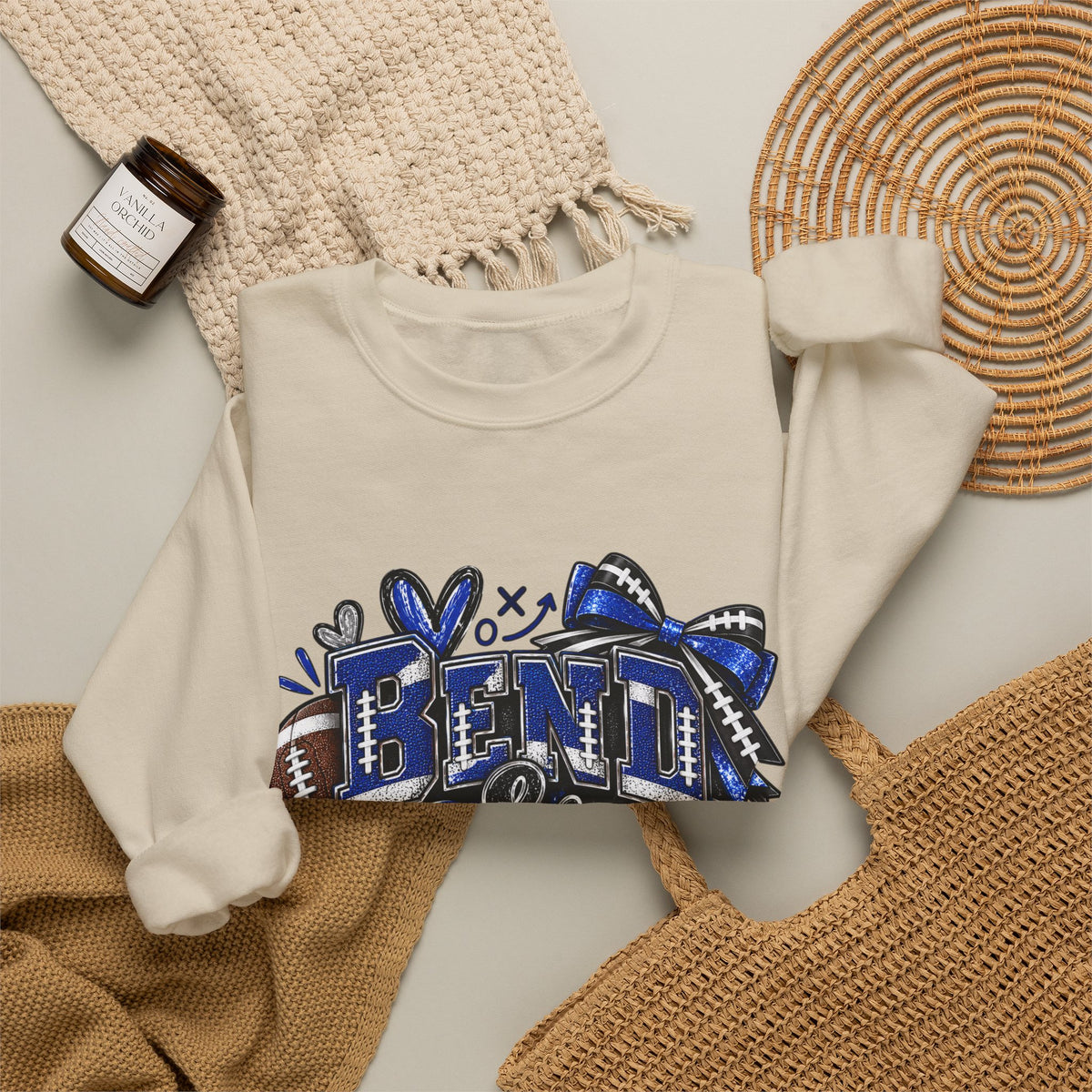 Crewneck Sweatshirt «Bent & Snaps» Football Cheer Graphic – Blue Ribbon Spirit Pullover