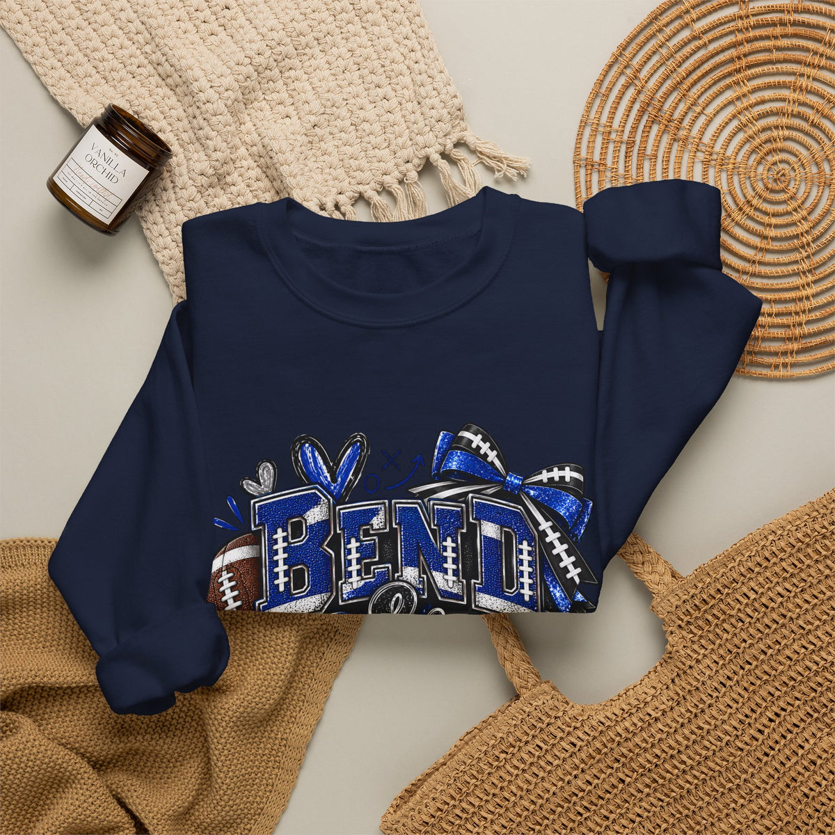 Crewneck Sweatshirt «Bent & Snaps» Football Cheer Graphic – Blue Ribbon Spirit Pullover