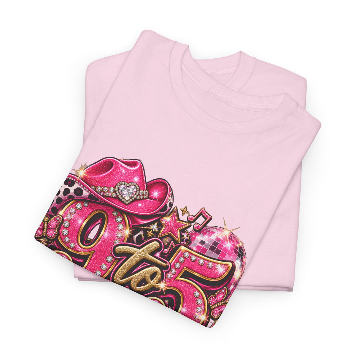 9 to 5 Pink Cowgirl Tee — Western Glitter Workday Graphic Shirt