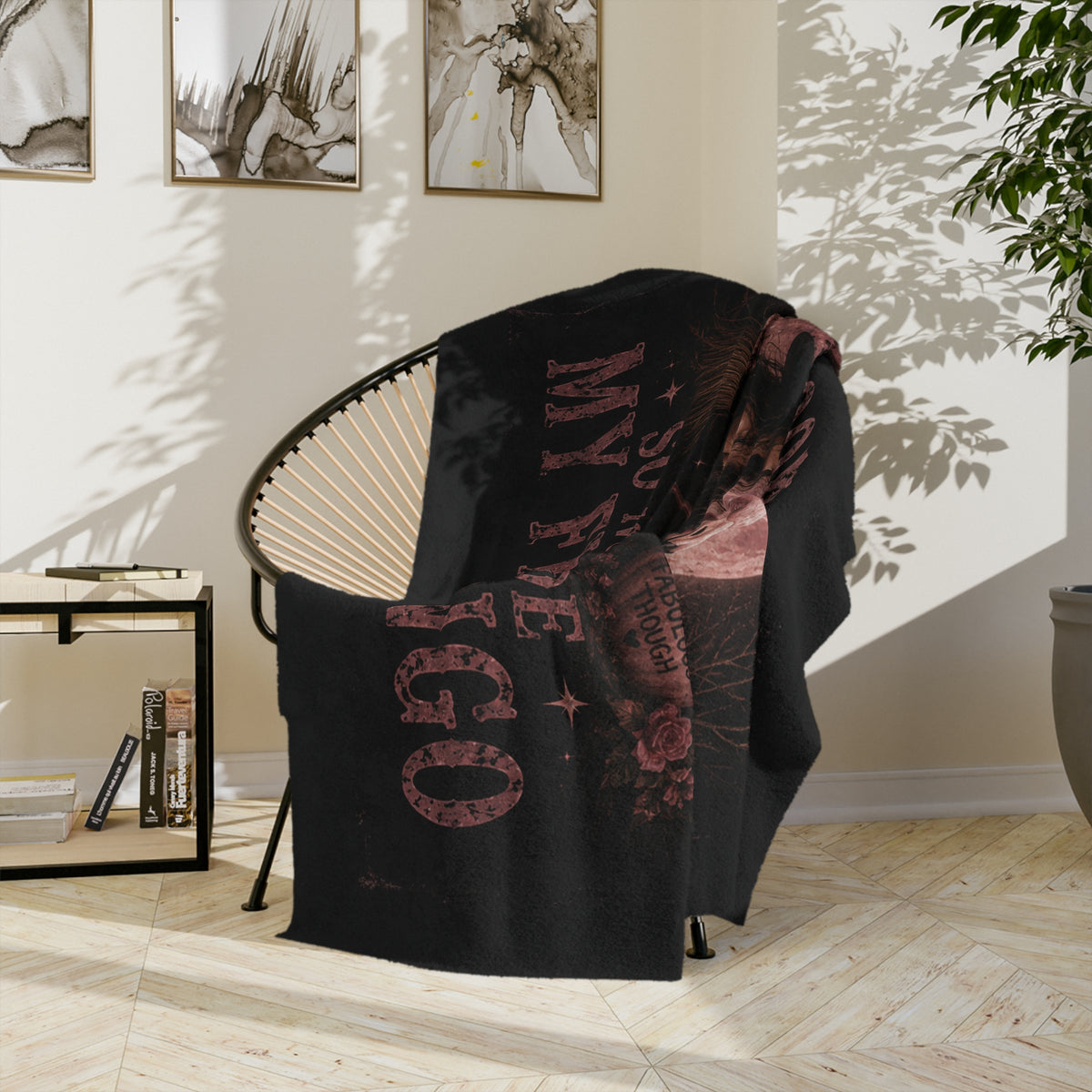 Custom Witchy Flamingo “My Broom Broke” Cozy Throw Blanket