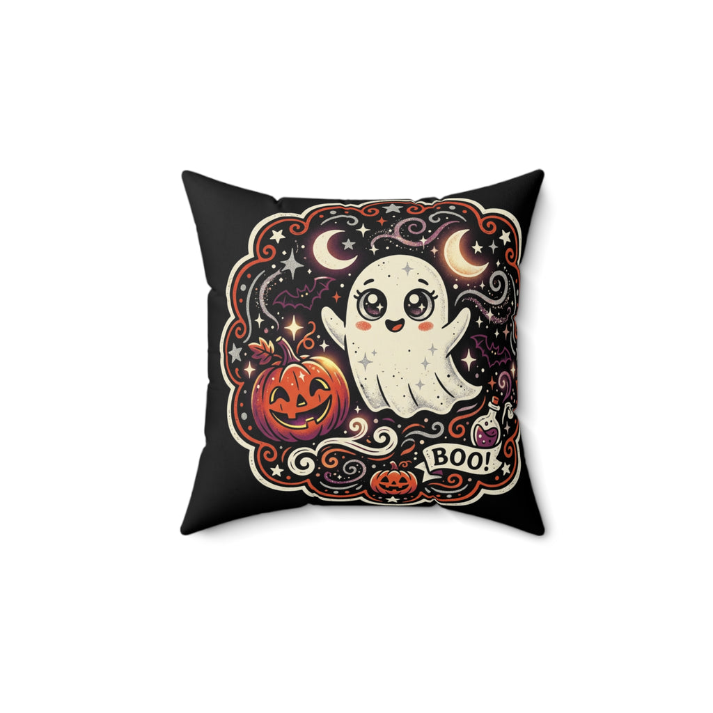 Custom Cute Halloween Ghost Pillow – 'Boo!' Pumpkin Spun Polyester Throw Pillow