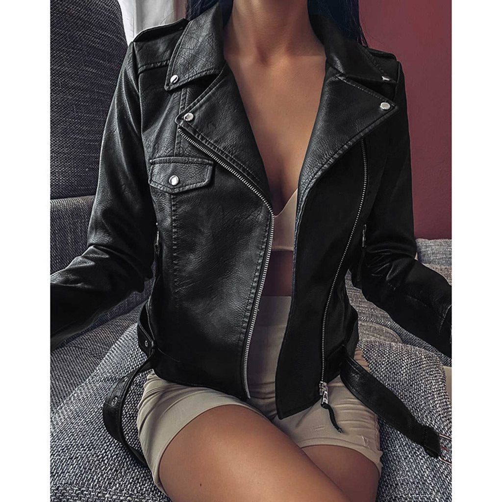 Plus Women's Short Coat PU Motorcycle Clothing Slim Winter Leather Jacket