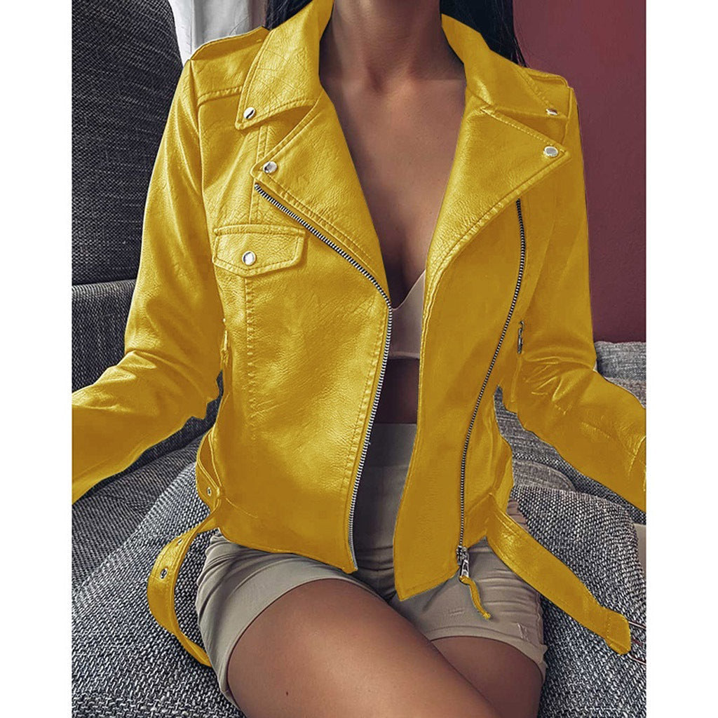 Plus Women's Short Coat PU Motorcycle Clothing Slim Winter Leather Jacket