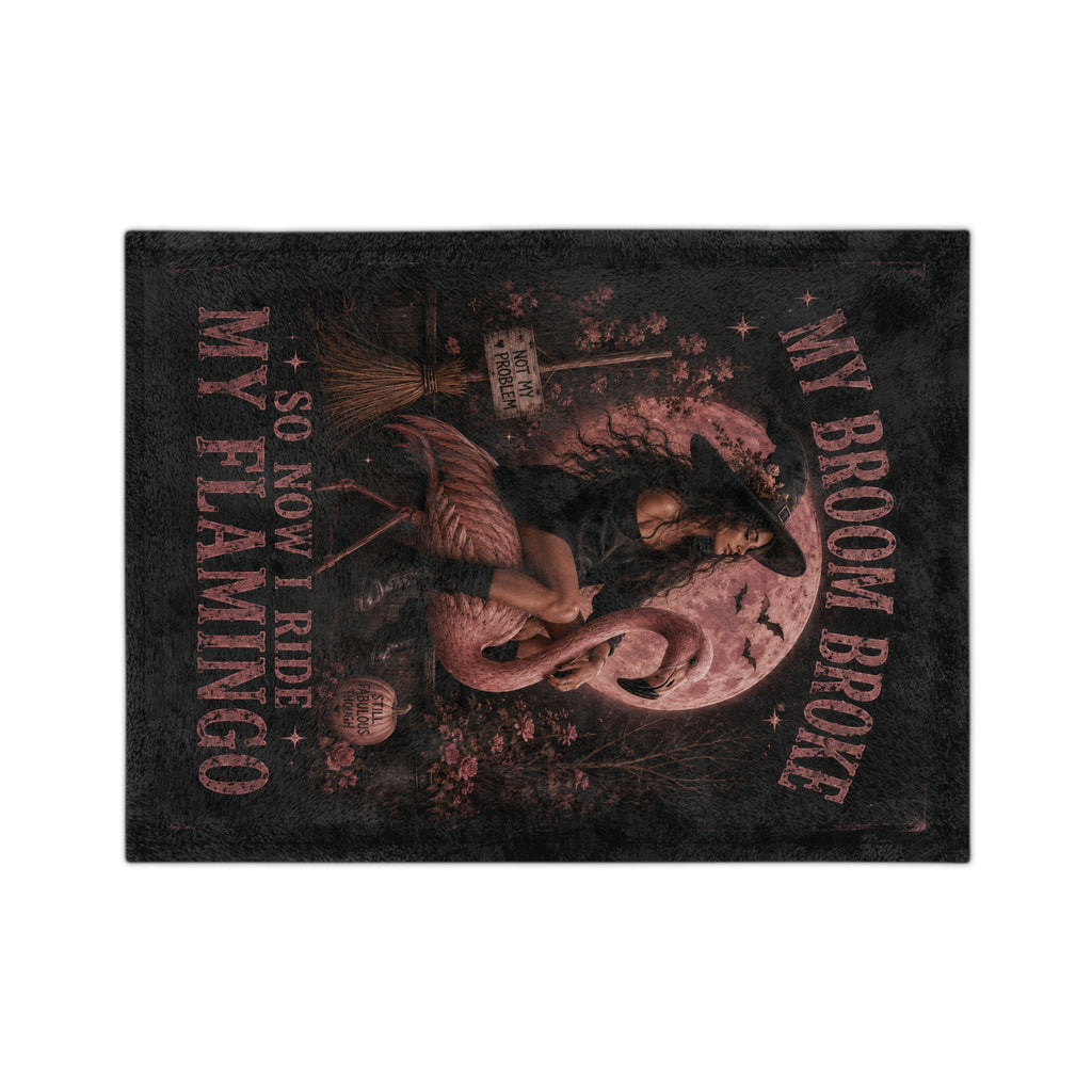 Custom Witchy Flamingo “My Broom Broke” Cozy Throw Blanket