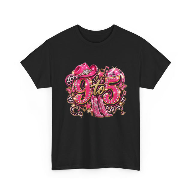 9 to 5 Pink Cowgirl Tee — Western Glitter Workday Graphic Shirt