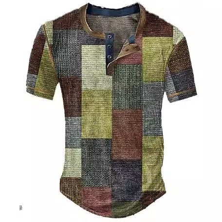 Retro Patchwork Waffle Henley