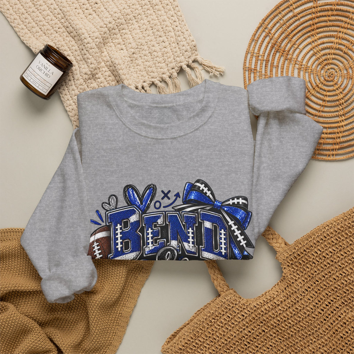Crewneck Sweatshirt «Bent & Snaps» Football Cheer Graphic – Blue Ribbon Spirit Pullover