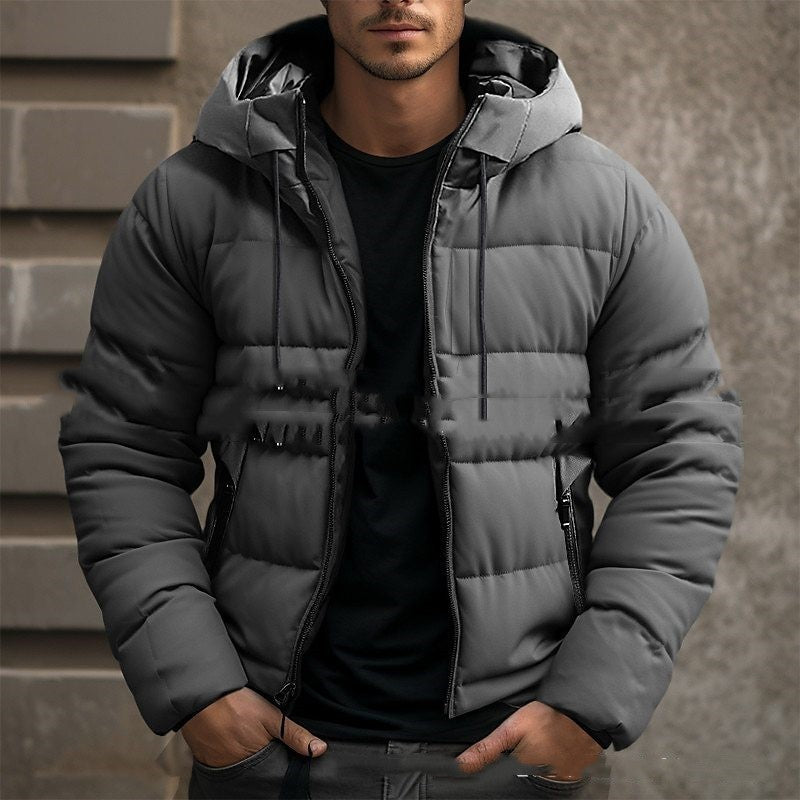 Men’s Hooded Puffer Jacket – Warm Cotton-Lined Winter Coat