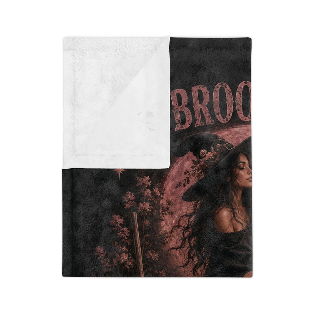 Custom Witchy Flamingo “My Broom Broke” Cozy Throw Blanket