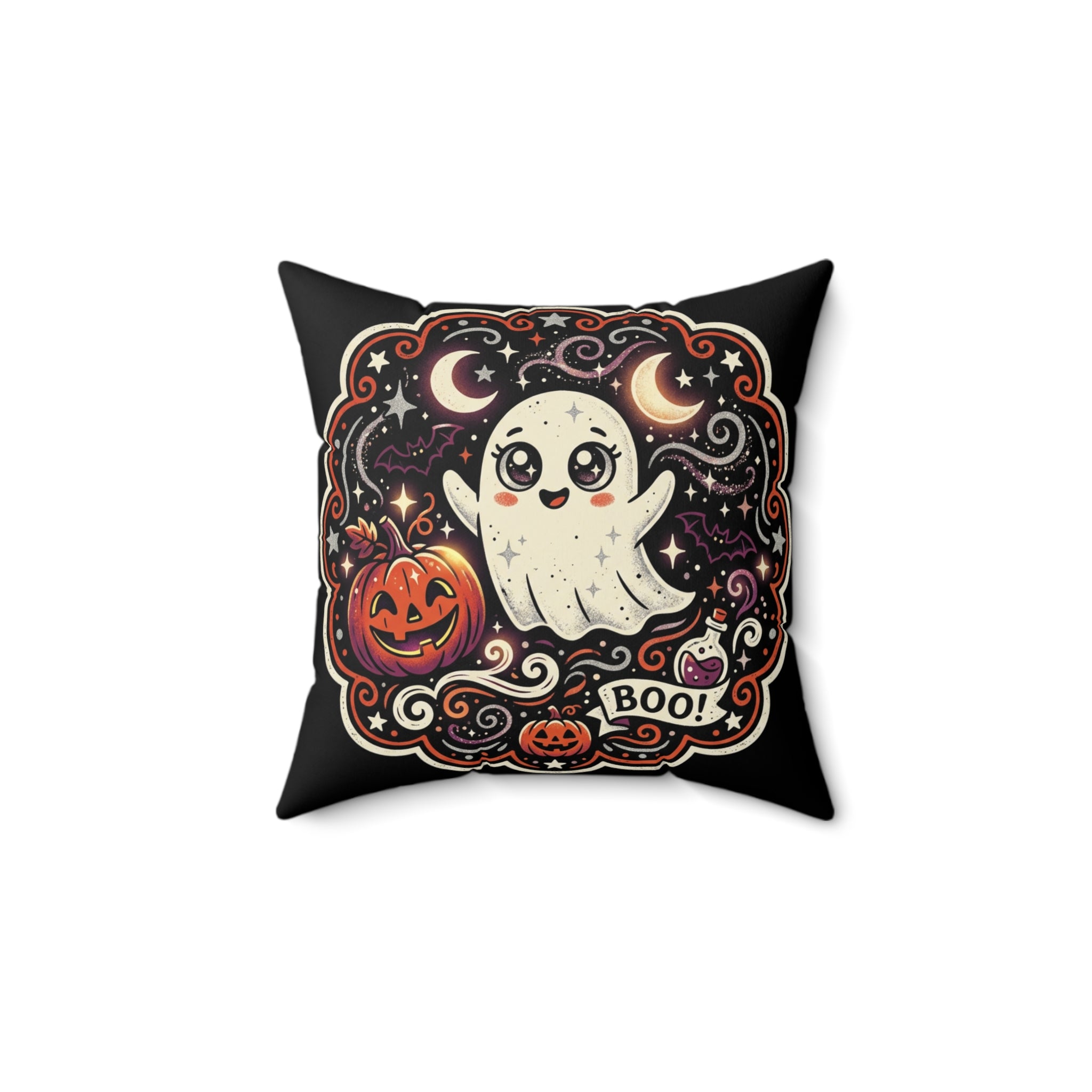 Custom Cute Halloween Ghost Pillow – 'Boo!' Pumpkin Spun Polyester Throw Pillow