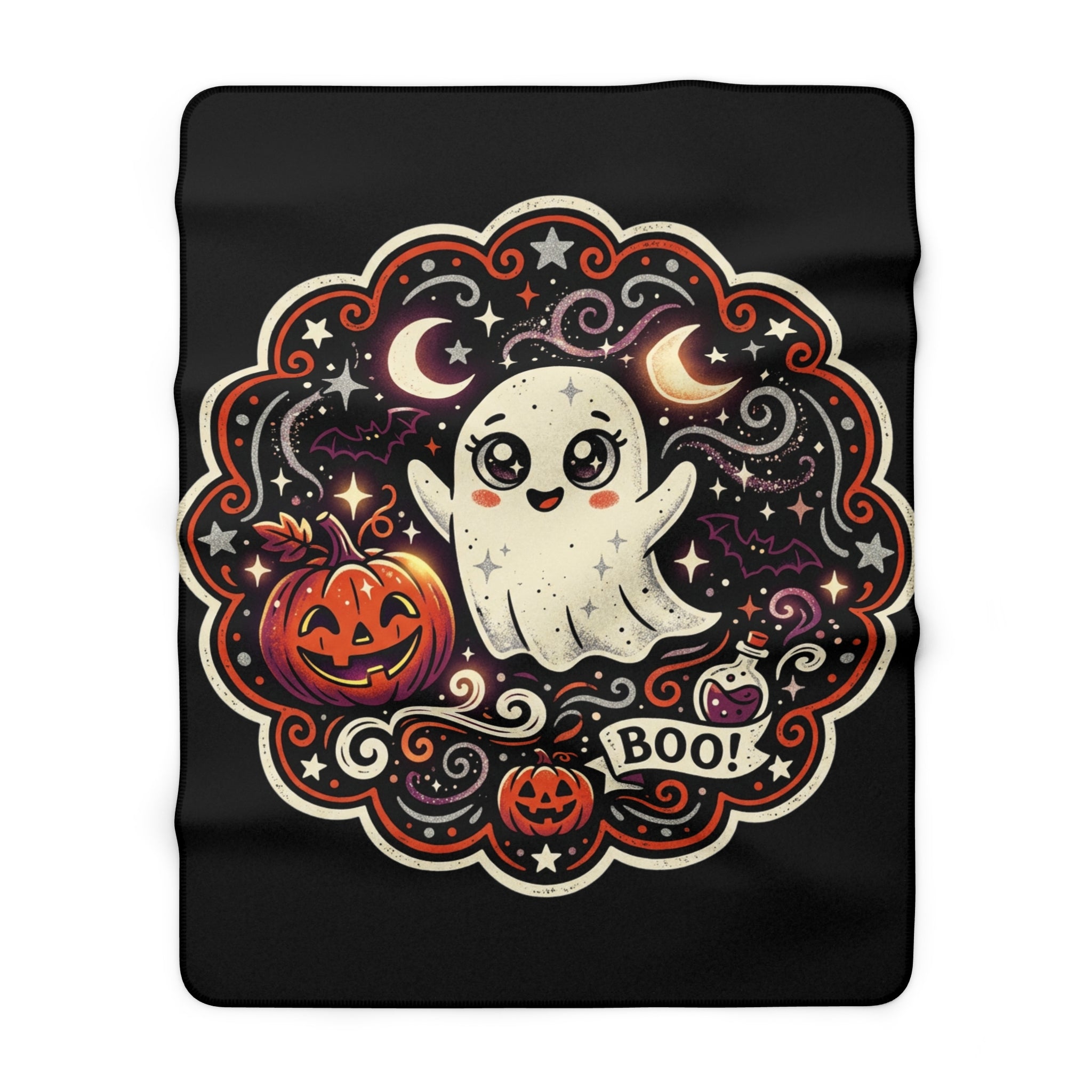 Custom Halloween Ghost Sherpa Blanket — Cute 'Boo!' Pumpkin Fleece Throw
