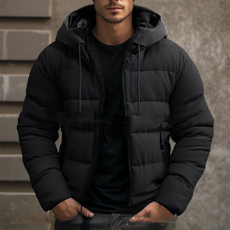 Men’s Hooded Puffer Jacket – Warm Cotton-Lined Winter Coat