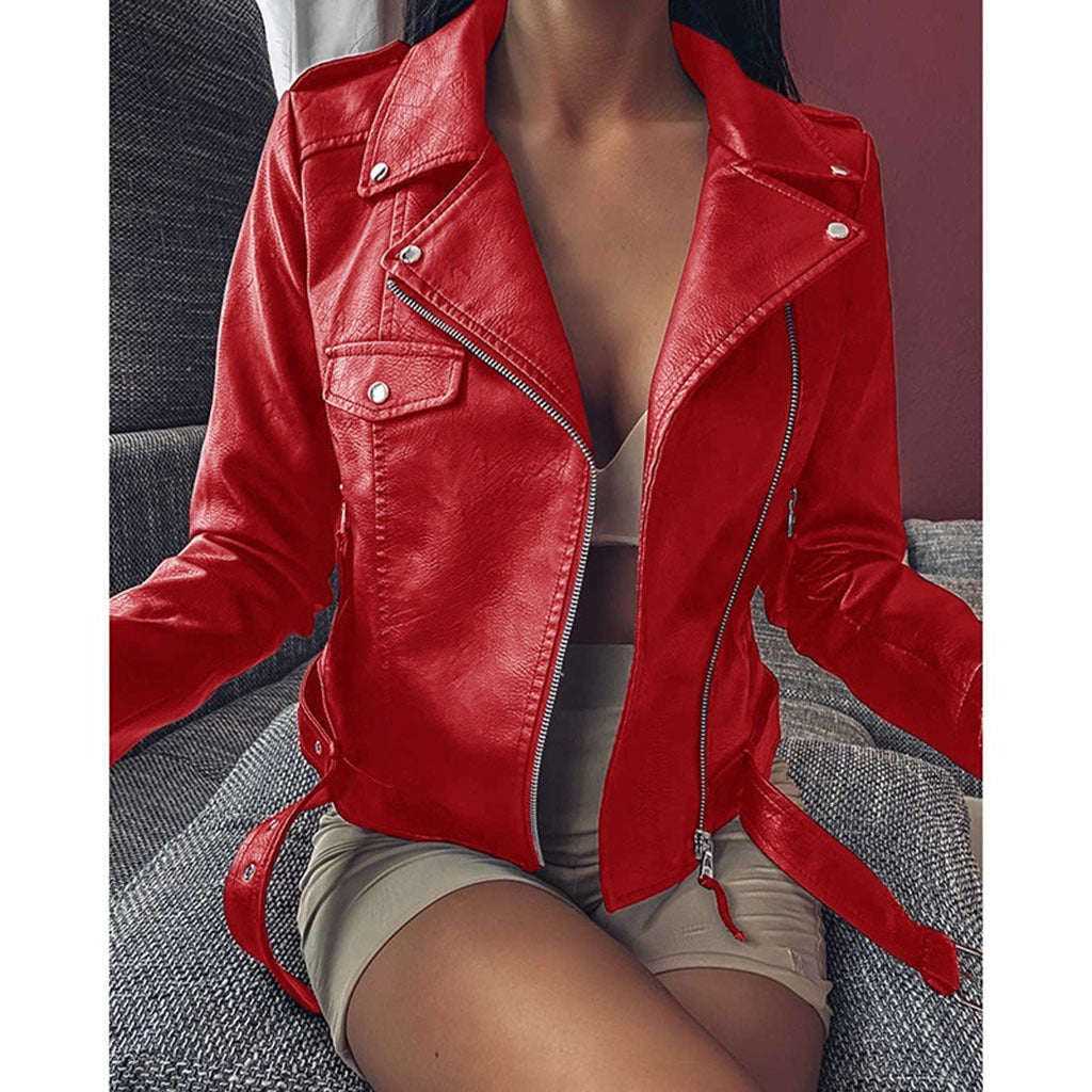 Plus Women's Short Coat PU Motorcycle Clothing Slim Winter Leather Jacket